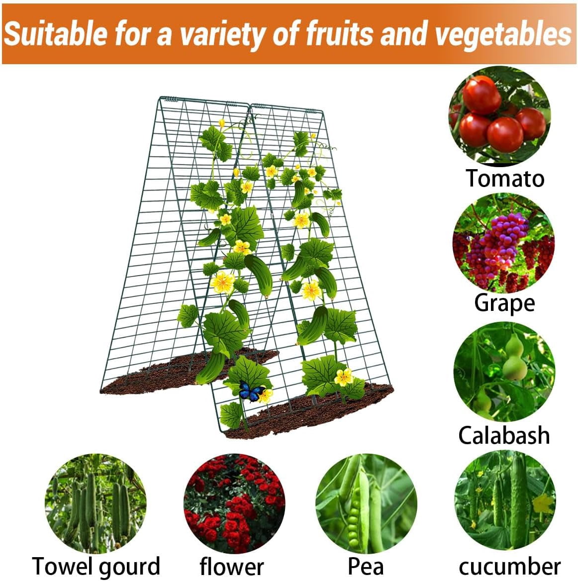 Metal Cucumber Trellis Foldable,Garden Trellis for Climbing Outdoor Plants,Tomato Plant Support,Green Bean Trellis,Vegetable Trellis,Zucchini Trellis,Plant Holders for Outside (1 Pack)