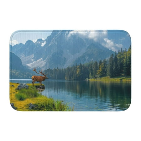 

Adjustable Apron - Bib Apron for Men Women Majestic Deer Mountain Lake Waterproof Chef Aprons for Kitchen Gardening Cooking