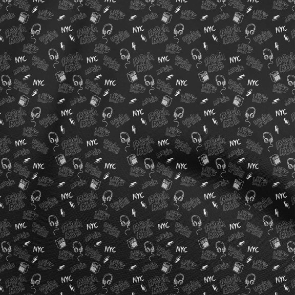 oneOone Polyester Spandex Black Fabric Rock Music Quilting Supplies Print Sewing Fabric By The Yard 56 Inch Wide