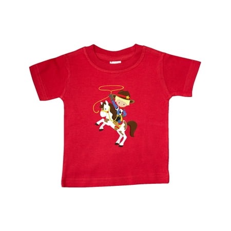 

Inktastic Little Cowboy Cowboy On White Horse Blond Hair Gift Baby Boy T-Shirt