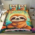 thumbnail image 1 of Perezoso Conjunto de sábanas temático, trío de piezas, cómodo y amigable con la piel, diseño único, regalo de decoración para el hogar para familiares, amigos y fans,173cm *218cm, 1 of 6