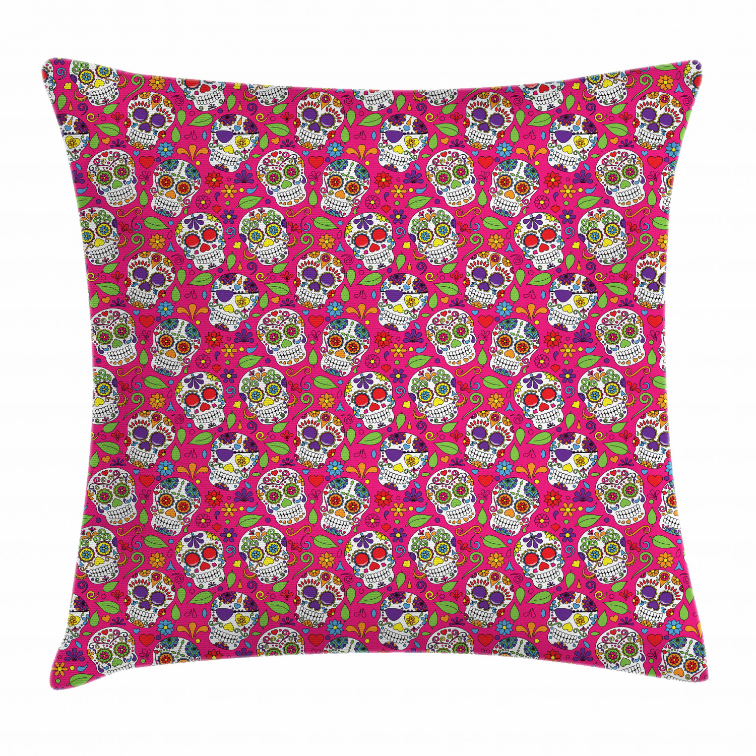 Sugar Skull Throw Pillow Cushion Cover, Mexican National Holiday Inspired Colorful Print with Repeating Doodle Skulls, Decorative Square Accent Pillow Case, 24 X 24 Inches, Multicolor, by Ambesonne - image 1 of 2