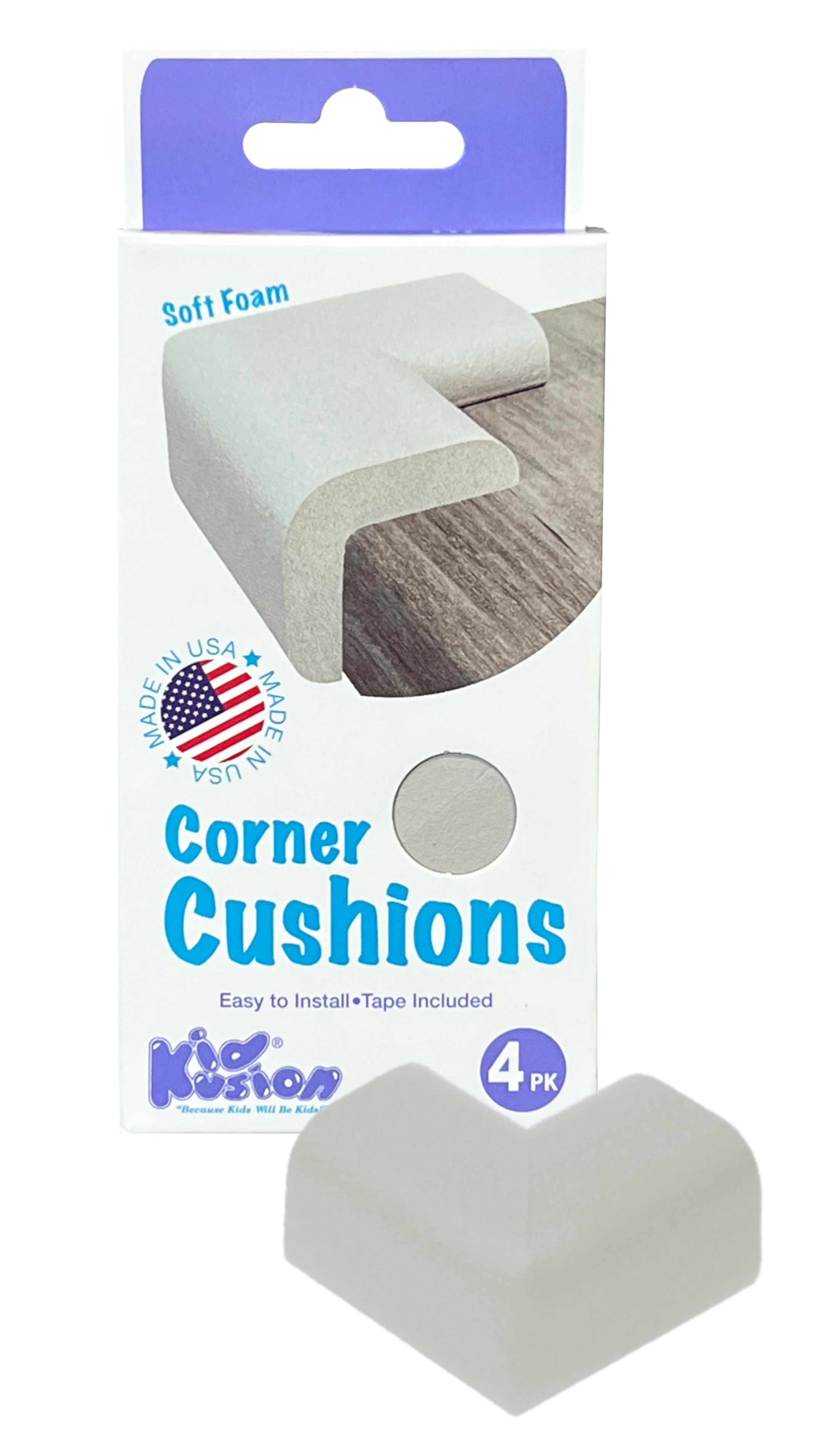 (4 pack) KidKusion Foam Rubber Corner Guards, for Sharp Corners, Tables, Furniture, 4 CT, Gray, Toddler
