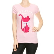 Women printed T-shirts with Cat graphics and texts decoration Juniors or women fit Cotton Spandex fashion Tshirt