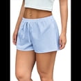 thumbnail image 3 of Pantalones Cortos Tipo Bóxer de Verano con Cintura Elástica, Cordón Ajustable y Estampado de Rayas para Mujer. Azul S, 3 of 8