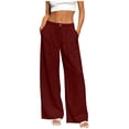 thumbnail image 2 of Oiangi Wide Leg Pants for Women Button Elastic Waist Palazzo Pant Casual Flowy Straight Leg Trousers Wine S, 2 of 7