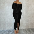 thumbnail image 2 of Women's Elegant Off Shoulder Dress Sexy Long Sleeve Button Down Split Ruffle Bodycon Midi Dresses, 2 of 2