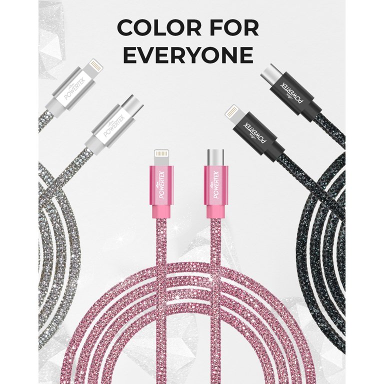  vCharged 12 FT Longest 2 Pack Pink/Rose Gold MFi Certified  Lightning Cable Nylon Braided USB Long iPhone Charger for Apple iPhone 14  Pro Max, 13, 12, 11/Mini/XR, XS, X, 8, 7
