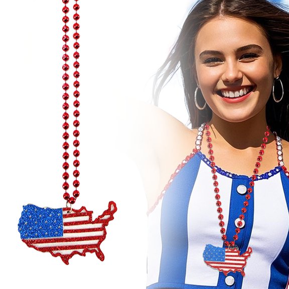 ZLBDYG Patriotic Independence Day Necklace – Red White & Blue Beaded National Day Pendant for 4th of July, Memorial Day Party Favors, Patriotic Jewelry Gifts for Men & Women