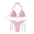 thumbnail image 2 of Reduced Price,Women's Comfortable Two-Piece Bikini Swimsuit Bathing Suit with Solid Color for Summer Beach or Pool Simple Elegance|Nylon,Spandex,Pink,Sopatenor, 2 of 9