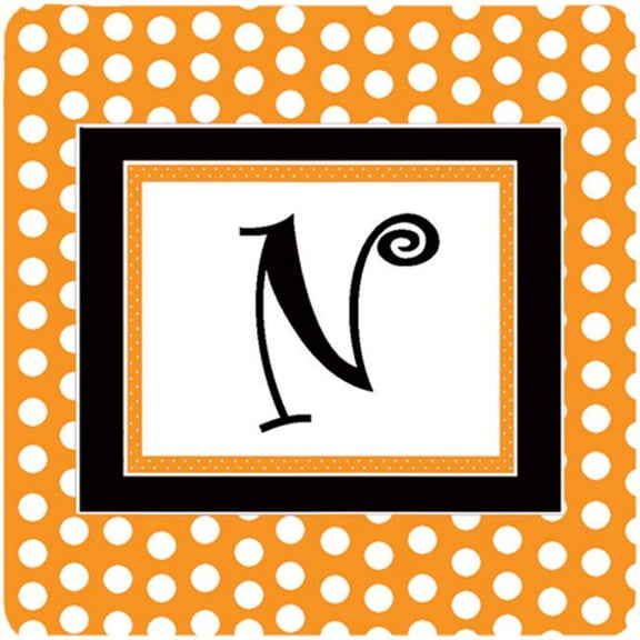 Set of 4 Monogram - Orange Polkadots Foam Coasters Initial Letter N