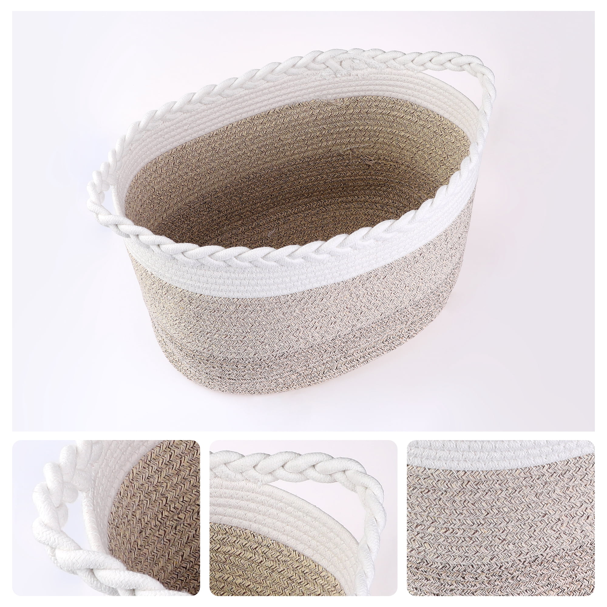 Unique Bargains Woven Storage Basket for Clothes Organizer Bin with Handles Khaki