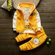 3-piece Set Autumn And Winter Boys And Girls Clothes Suits, Toddlers And Kids Thick Coat Coat + Long-sleeved T-shirt + Pants, Children's Cute Bear Su