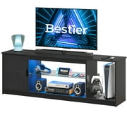 Bestier LED TV Stand for 65TV,Entertainment Center with PS5 Storage,Media Console Table with Adjustable Storage Shelf-Black Carbon Fiber