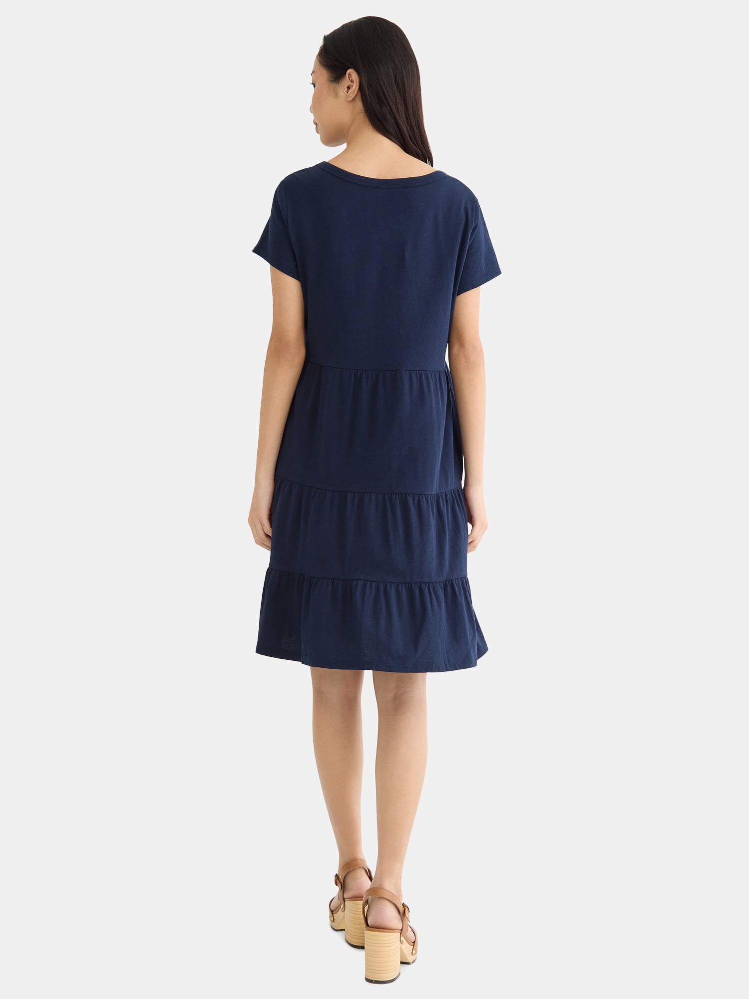 Time and Tru Women's and Women's Plus Tiered Cotton Mini Dress, Sizes XS-4X