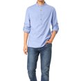 thumbnail image 3 of Lars Amadeus Camisa Henley Ligero Cuello Con Banda Botón Abajo Mangas Largas Casual Para Hombres Azul Claro S Unique Bargains Camisa, 3 of 7