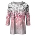 thumbnail image 4 of Pompotops T-shirt Mode Femme Imprimé Manches 3/4 Blouse Col Rond Hauts Décontractés en Solde, 4 of 5