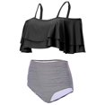 thumbnail image 4 of Women Bikini Set Two Piece Off Shoulder Ruffled Flounce Crop Bikini Top with High Waisted Black and White Stripes Printed Bottom, Fashionable and Creative Color Blending XL, 4 of 4