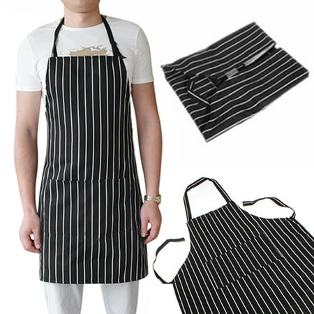 

Twowood Adjustable Adult Black Stripe Bib Apron With 2 Pockets Chef Waiter Kitchen Cook