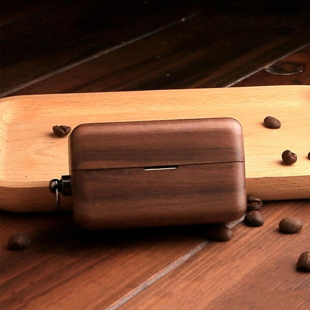 Solid Wood Earphones Case, Natural Protective Cover with Split Design, Shock Absorption & Scratch-Resistant Hard Shell, Easy Install, Lanyard Option