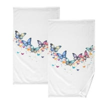 Colorful Butterflies Bath Hand Towels 2 Pcs Absorbent Face Towel Soft Breathable Cotton Towel Set for Bathroom Kitchen Hotel Spa Decor