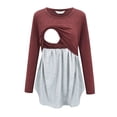 thumbnail image 2 of Black and Friday Deals 50% Off Clear! asdoklhq Maternity Clothes for Women,Solid Color Wrinkles Cotton Round Neck Long Sleeve Maternity Breastfeeding Clothe Top, 2 of 9