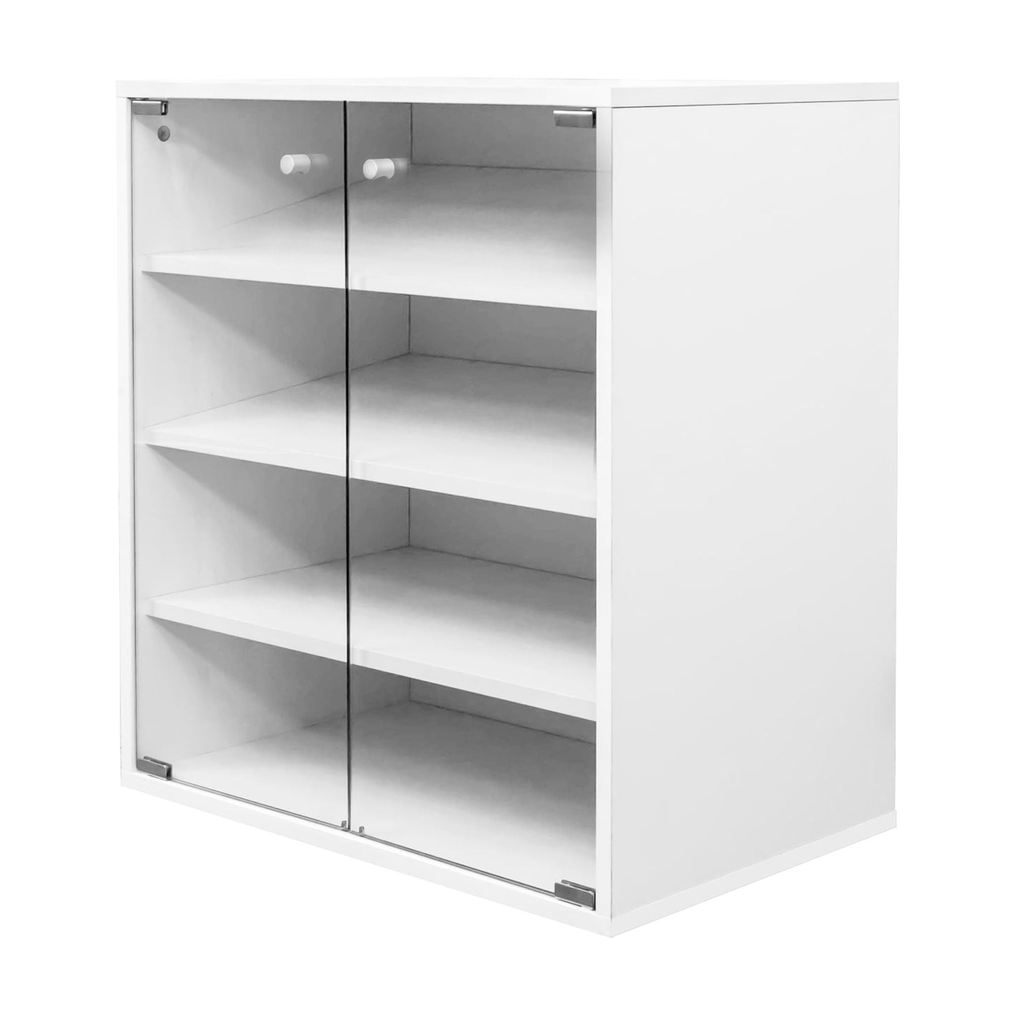Mintazer 4 Tier Modern Shoe Storage Cabinet with LED Lights & Glass Door, Stackable Shoe Storage Box for Entryway, White