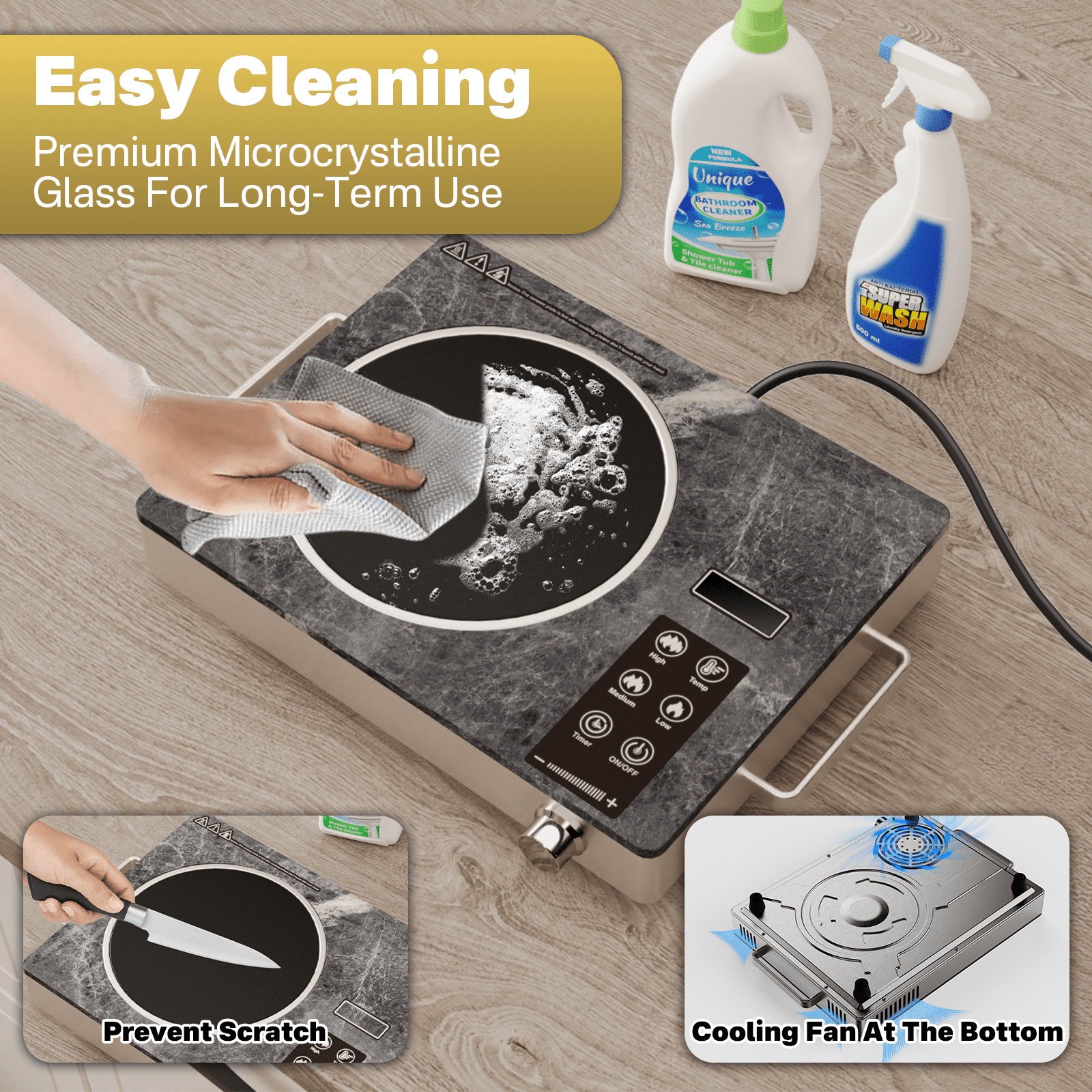 Graceall Single Burner Ceramic Cooktop, Portable 1800W Electric Stove, Countertop Burner for Cooking, Kitchen Hot Plate Temperature Adjustable Compact Hob Camping Stoves