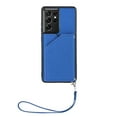 thumbnail image 2 of Elehold Lanyard Wallet Case for Samsung  S21 Ultra 6.8 inch Max Premium vegan leather with Wrist Strap,Shockproof Magnetic Buckle Flip Kickstand Credit Card Slots Anti-Scratch Protective Cover,Blue, 2 of 6