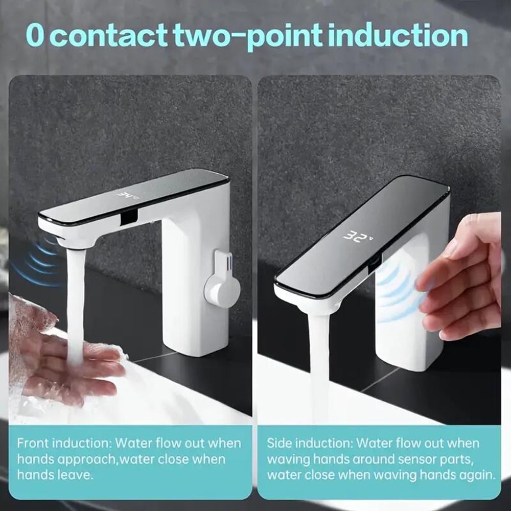 Touchless Bathroom Sink Faucet Automatic Motion Sensor Vanity Faucet Single Hole White&Chrome