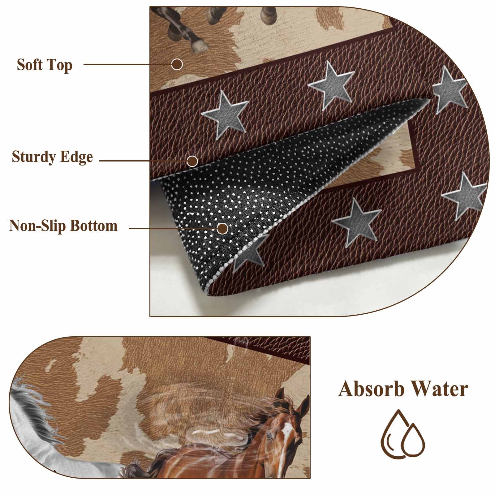 Brown Retro Horse Entryway Rug 2'x3'&nbsp; Non Slip Front Door Mats, Vintage Western Stars Country Entrance Rugs Indoor Outdoor Carpet, Washable Floor Mats Small Area Rug for Bedroom Kitchen
