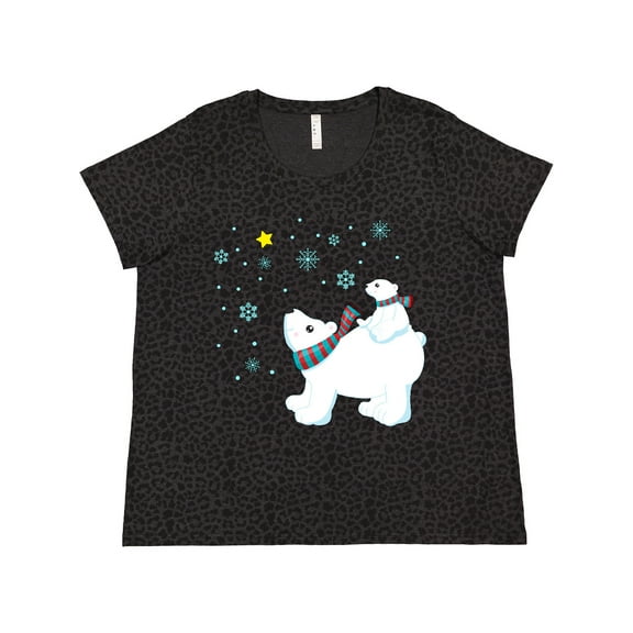 Inktastic Christmas Polar Bear and Cub with a Star Women's Plus Size T-Shirt