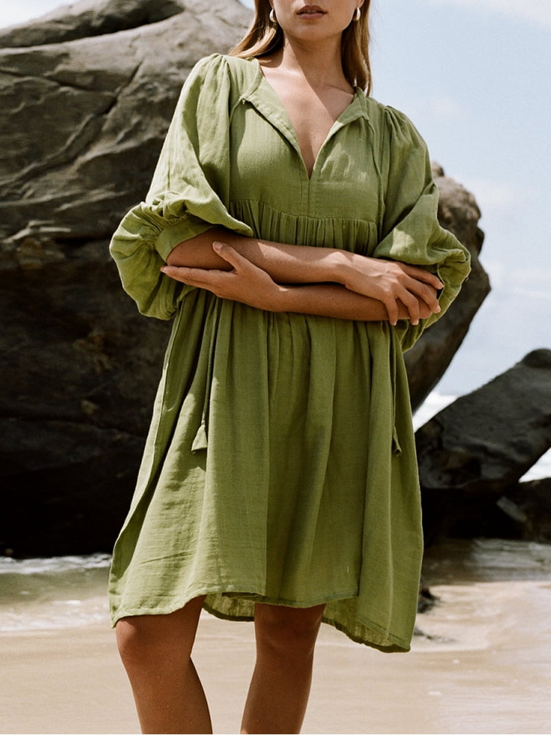 women's flowy mini dress Chic YC Women's Flowy Spaghetti Strap Mini Dress V-Neck A-Line Summer Beach Cover-Up Dress White / L