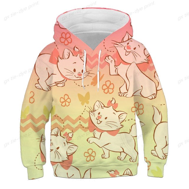 Nueva sudadera informal con capucha, estampado 3d de Disney Mary Cat, sudadera con capucha para niños, jersey de manga larga, calle, niños y niñas140 zhangmengya CONDUJO