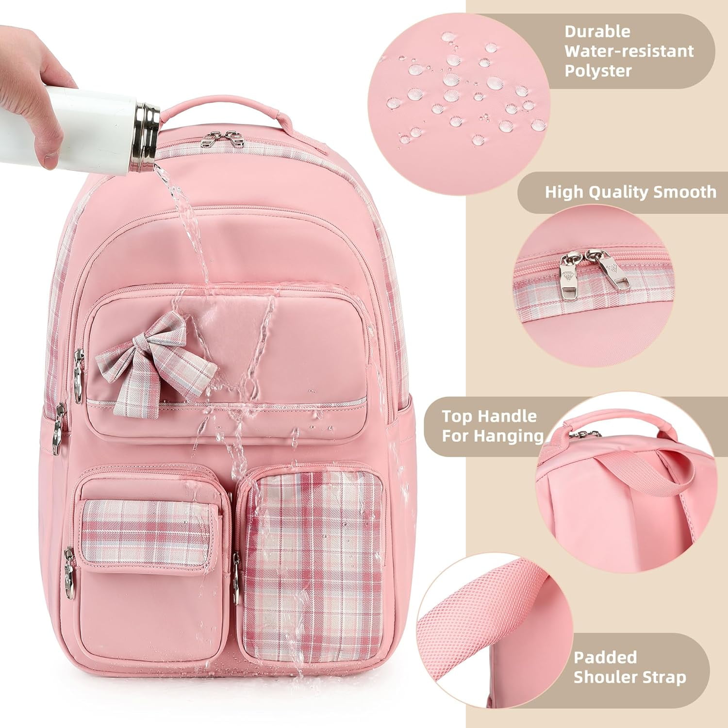 AO ALI VICTORY Backpack for Girls,School Backpacks for Teen,Cute College Bags for Women Students Large Bookbag 15.6 Inch Laptop Bag Back Pack Kids Kindergarten Elementary Casual Travel（PINK)