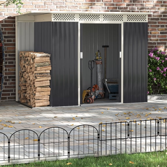 16.5" Decorative Garden Fence 10‑Pack, 2‑in‑1 Arched & Straight Black Metal Fencing, 10.5FT Total Length for Pet Barrier, Lawn Edging, Flower Beds