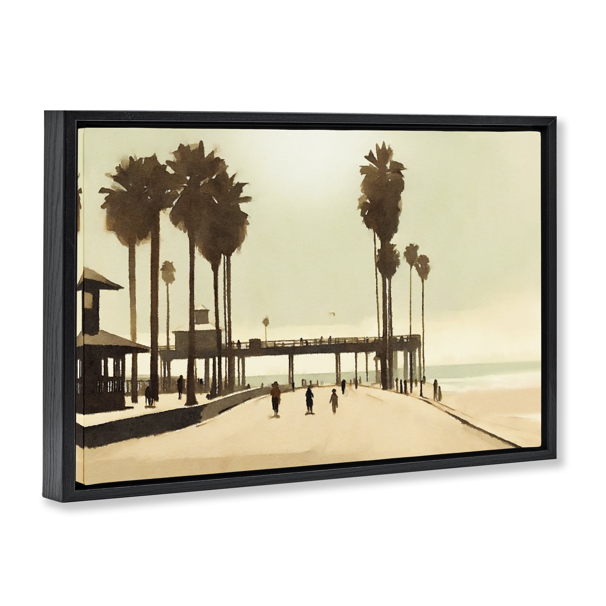 Stupell Industries Tropical Beach Walkway Landscape & Nature Painting Black Floater Framed Canvas Art Print Wall Art, 31 x 21