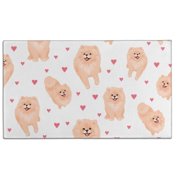 Pomeranian Dogs with Hearts Door Rugs,Washable Non Slip Door Mats Indoor,Decorative Door Mats,Entry Mat Indoor for Entrance,Bedroom,Kitchen,Bathroom,17"x30"