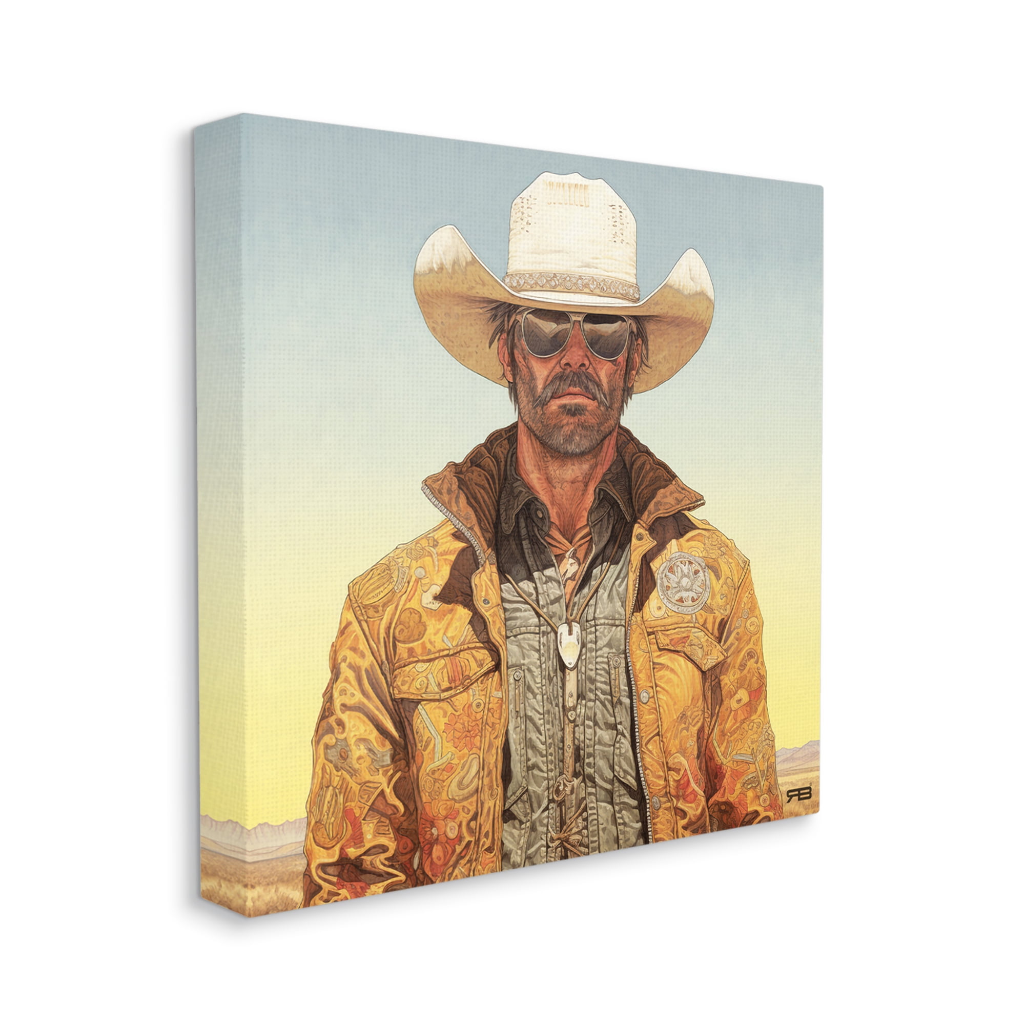 Stupell Industries Cowboy at Sunset Abstract Painting Gallery Wrapped Canvas Art Print Wall Art, 36 x 36