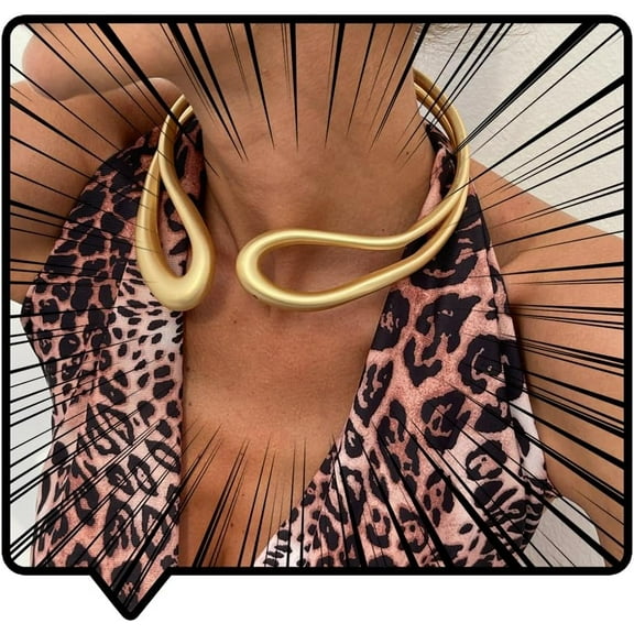 Statement Chunky Gold Tone Collar Necklace, Innovative Geometric Design, Matte Metallic Finish[z978]