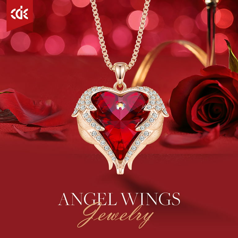 CDE Angel Wing Love Heart Pendant Necklaces for Women Anniversary  Valentine's Day Best Gift Ideas for Women Fine Packing Gift Box