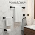 thumbnail image 2 of Matte Black 5-Piece Bathroom Hardware Set with 16-Inch Towel Bar, Toilet Paper Holder, Robe Hooks, SUS304 Stainless Steel Modern Square Design, 2 of 4