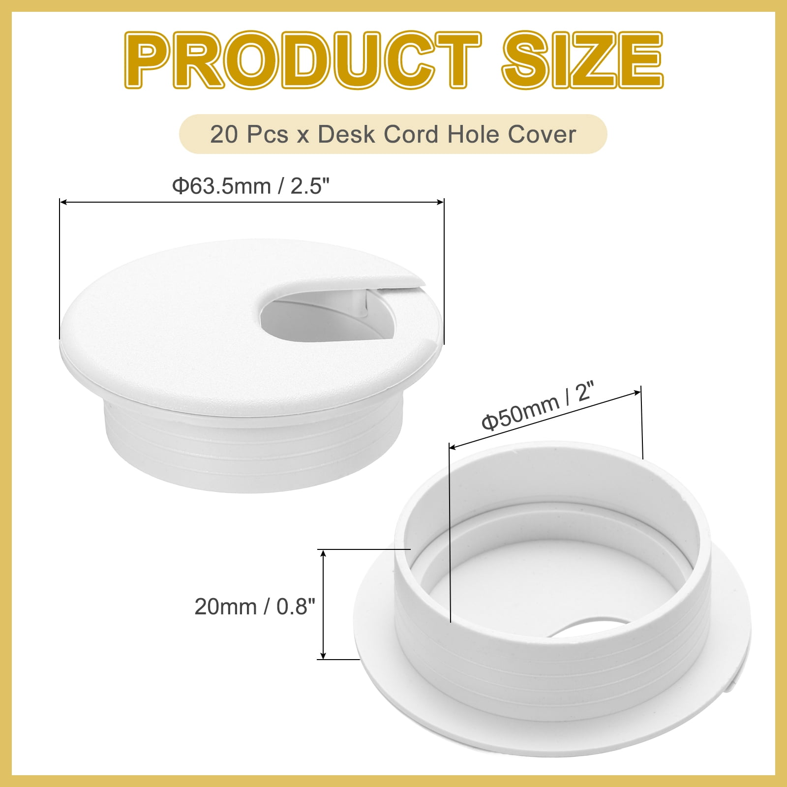 20 Pcs Desk Grommet 2 Inch,ABS Plastic Round Desk Hole Cover,50mm,White