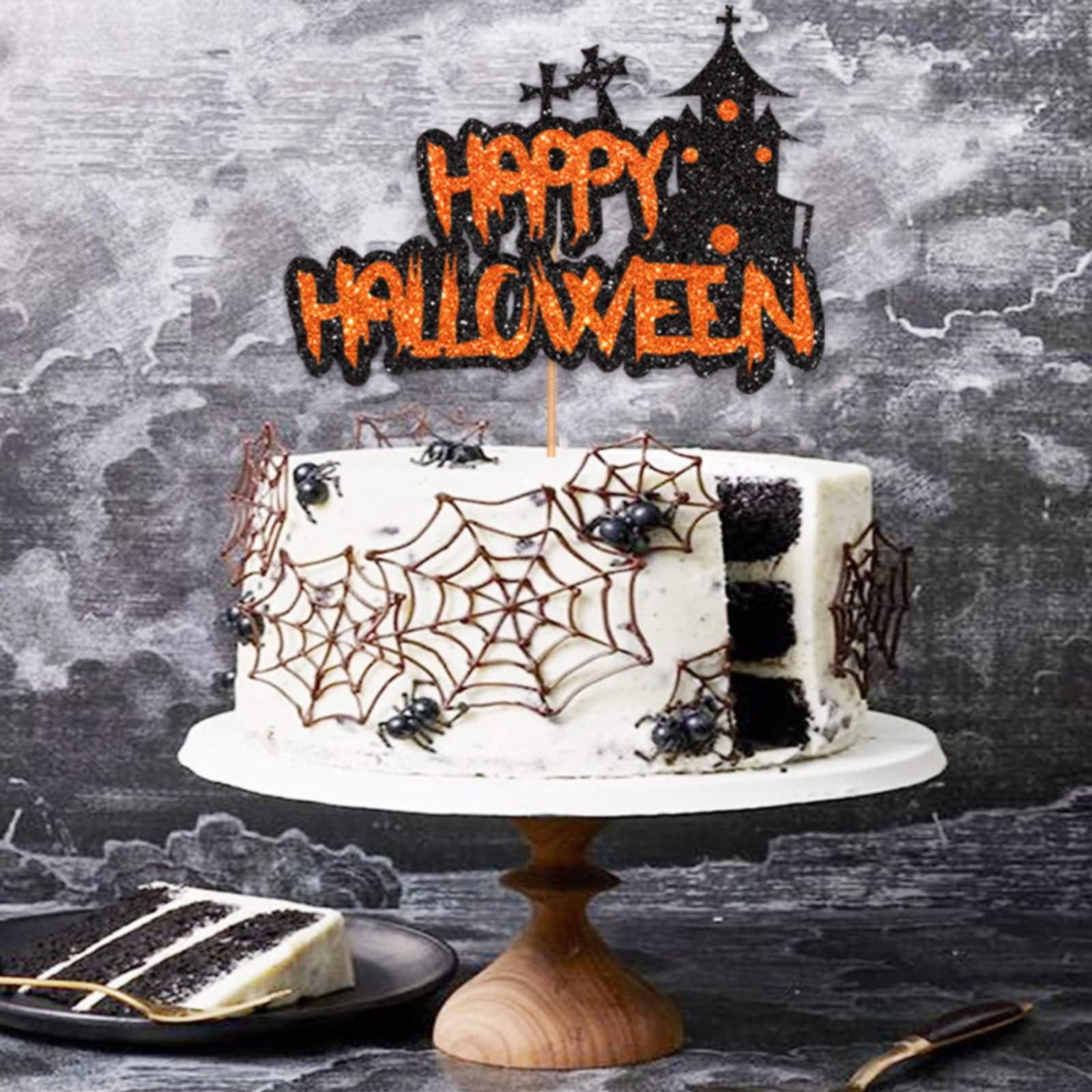 Kit Décoration Halloween FOSDICK – Banderole, Tourbillons Suspendus, Cake Toppers (citrouille, Chauve-souris, Araignée) – Pour Intérieur Et Extérieur - 7