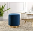 thumbnail image 3 of DAGONHIL Modern Round Velvet Ottoman,Upholstered Make-up Short Stools with Gold Plating Base,Foot Stool for Living Room,Pack of 1,Blue, 3 of 13