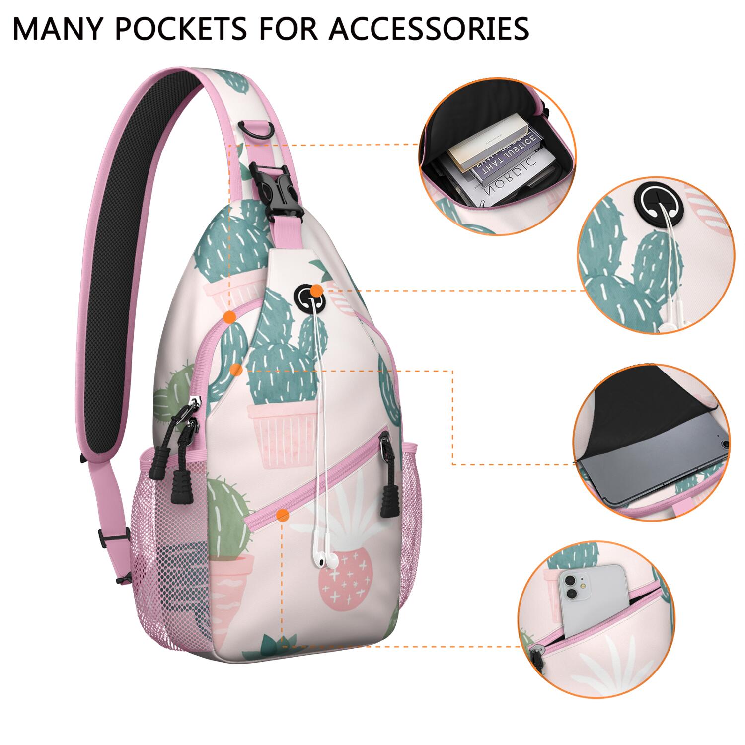 Sling Backpack Crossbody Shoulder BagTravel Sling Bag for Hiking Dating Gym Cycling Working Cactus