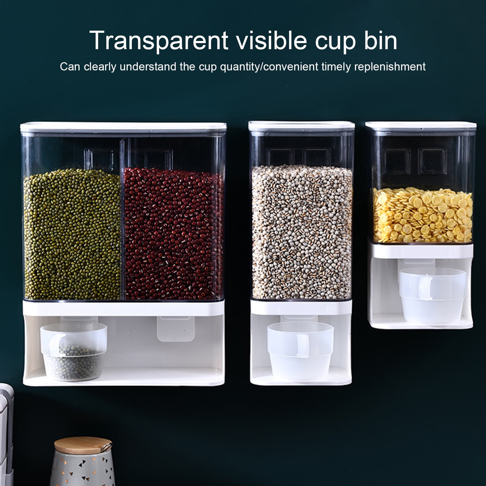 YUNx 1L/1.5L/3L Grain Storage Box Wall-Mounted Good Sealing Visible  Multi-purpose Cereal Dispenser Food Organizer Box Household Supplies 