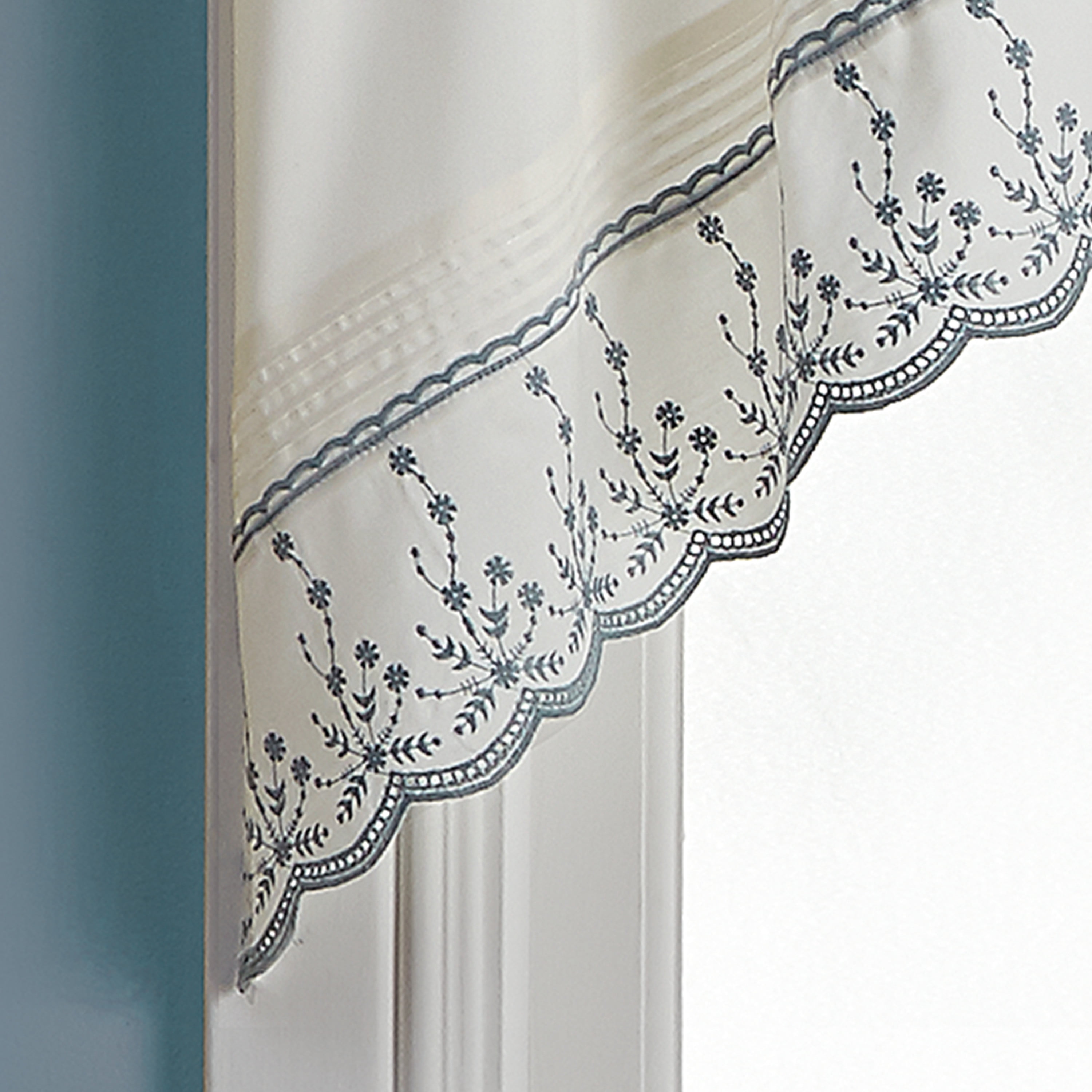 CHF Abby 24" Floral Pattern Swag Valance, Indoor Curtain, Light Filtering, Gray, Adult