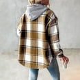 thumbnail image 5 of Women's Flannel Plaid Jacket Drawstring Hooded Sherpa Fleece Lining Winter Jackets Button Up Long Sleeve Outerwear (M, Khaki), 5 of 5