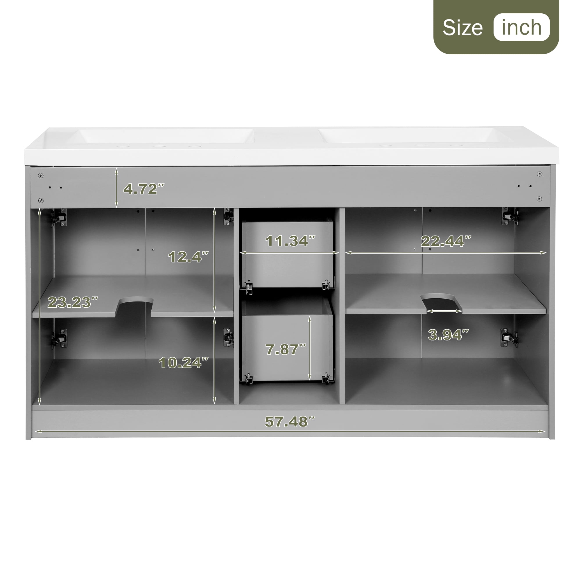 Harper & Bright Designs 59.3'' Large Bathroom Vanity with Double Sink, Free Standing Single Basin Vanity Set with Drawers and Door, Bathroom Sink Storage Cabinet, Gray